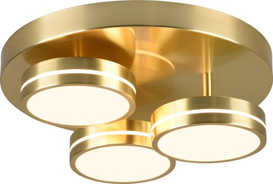 LED Plafondlamp - Plafondverlichting - Torna Franco - 25.5W - Warm Wit 3000K - 3-lichts - Dimbaar - Rond - Mat Goud - Aluminium