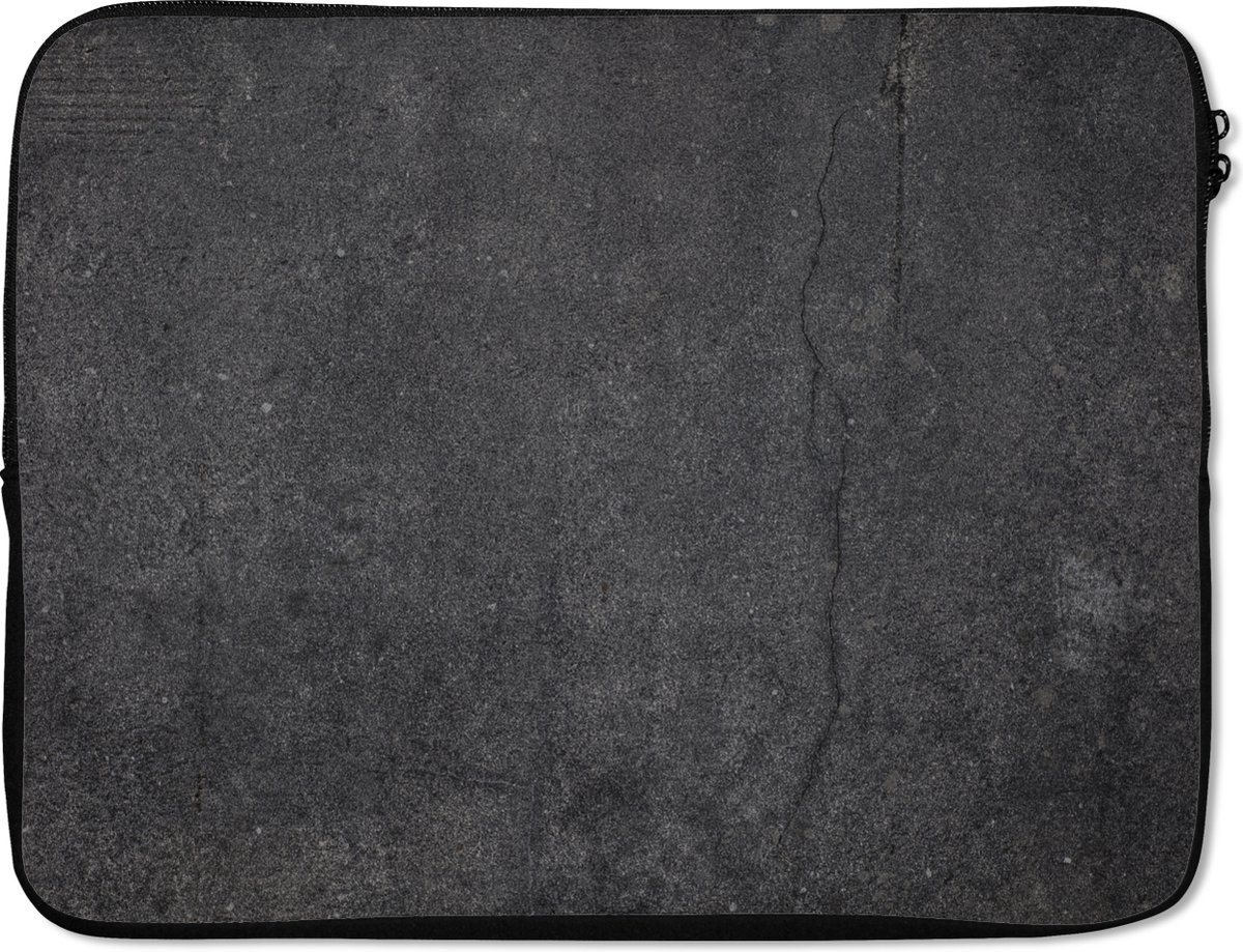 Laptophoes 15.6 inch - Beton print - Zwart - Grijs - Rustiek - Industrieel - Laptop sleeve - Binnenmaat 37x26 cm - Zwarte achterkant