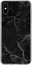 Geschikt voor iPhone Xs hoesje - Marmer print - Zwart - Wit - Textuur - Marmer printlook - Siliconen Telefoonhoesje