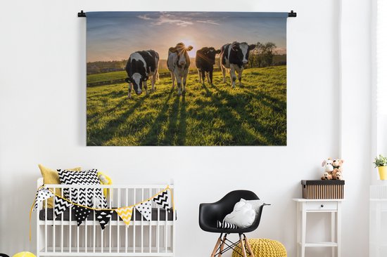 Tapisserie - Toile murale - Vaches - Soleil - Herbe - Animaux - Ferme - 180x120 cm - Tapisserie