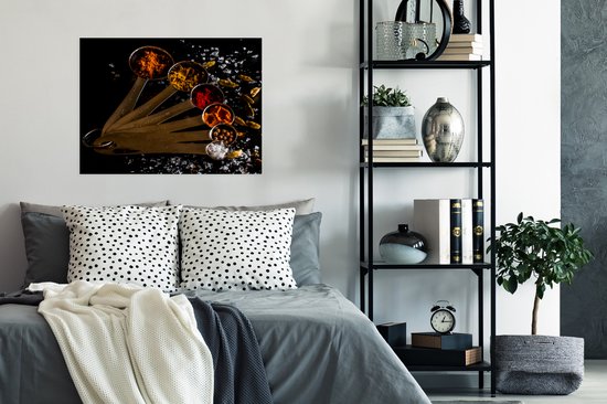 Affiche Herbes - Cuillères - Sel - Épices - Zwart - 80x60 cm