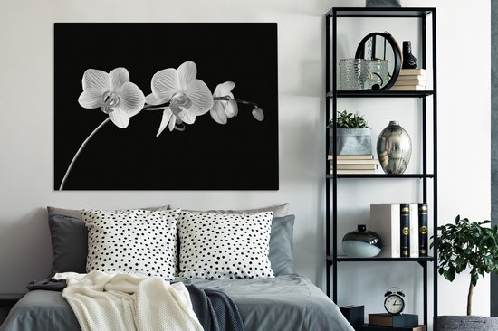 Canvas schilderij 120x90 cm - Wanddecoratie Orchidee - Bloemen - Zwart - Roze - Knoppen - Muurdecoratie woonkamer - Slaapkamer decoratie - Kamer accessoires - Schilderijen op canvas