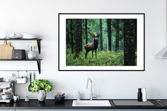 Cadre photo avec affiche - Cerf - Forêt - Arbres - Animaux - Nature - 120x80 cm - Cadre pour affiche