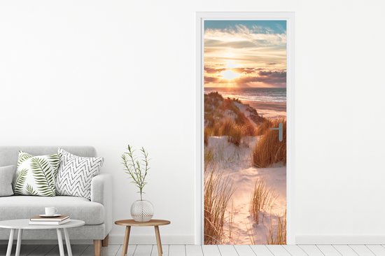 Sticker pour porte Dune - Plantes - Coucher de soleil - Plage - Mer - 85x215 cm - Affiche de porte