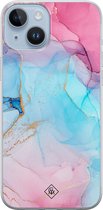 Casimoda® hoesje - Geschikt voor iPhone 14 Plus - Marmer blauw roze - Siliconen/TPU telefoonhoesje - Backcover - Marmer - Multi
