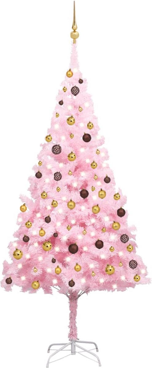 Prolenta Premium - Kunstkerstboom met LED's en kerstballen 240 cm PVC roze