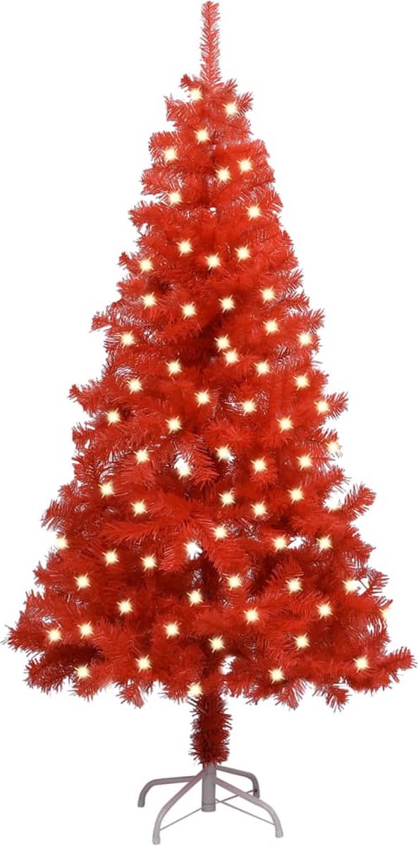 Prolenta Premium - Kunstkerstboom met LED's en standaard 120 cm PVC rood