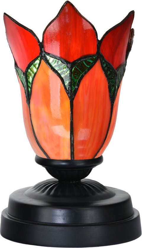 Art Deco Trade - Tiffany lage tafellamp zwart met Lovely Flower Red