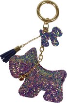 Sleutelhanger/Tashanger Goud - Roze/Blauw Hondje en Puppy met Glitter