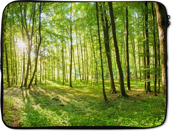 Housse pour ordinateur portable 17 pouces - Nature - Arbres - Forêt - Vert - Soleil - Housse pour ordinateur portable - Dimensions intérieures 42,5x30 cm