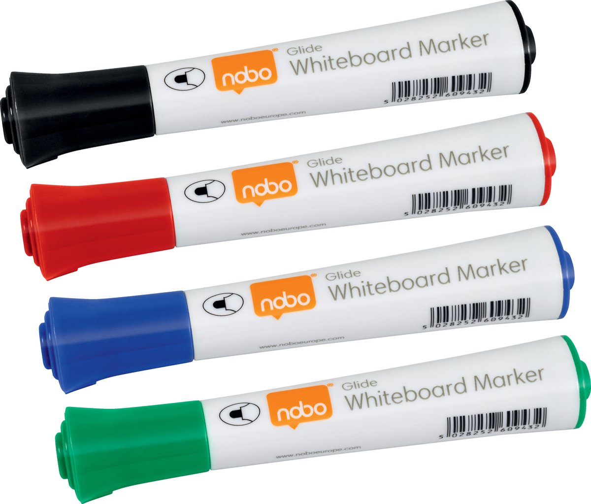 Nobo Glide Droog-Uitwisbare Markers, Assorti - 4 Whiteboardmarkers