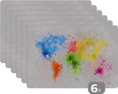 Placemat kinderen - Placemat - Placemats kunststof - Wereldkaart - Abstract - Verf - Kinderen - Jongens - Meisjes - 45x30 cm - 6 stuks - Hittebestendig - Anti-Slip - Onderlegger - Afneembaar