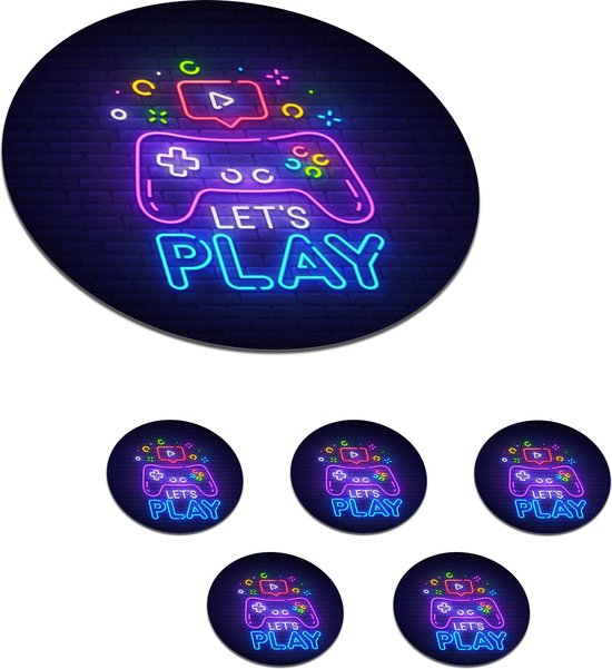 Onderzetters voor glazen Rond Gaming Neon Let's Play