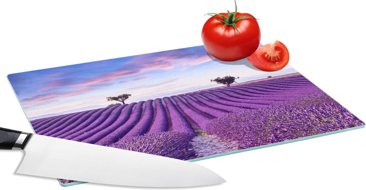 Glazen Snijplank - 28x20 - Lavendel - Natuur - Paars - Bomen - Bloemen - Snijplanken Glas