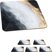 Onderzetters voor glazen - Abstract - Verf - Goud - Zwart - Marmer - 10x10 cm - Glasonderzetters - 6 stuks