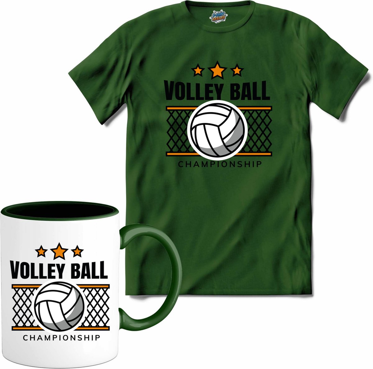 Volleybal net sport - T-Shirt met mok - Heren - Bottle Groen - Maat 3XL