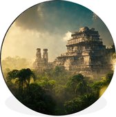 WallCircle - Cercle Mural - Cercle Mural - Temple - Jungle - Nuages - Ciel - Nature - Aluminium - Dibond - 60x60 cm - Intérieur et Extérieur