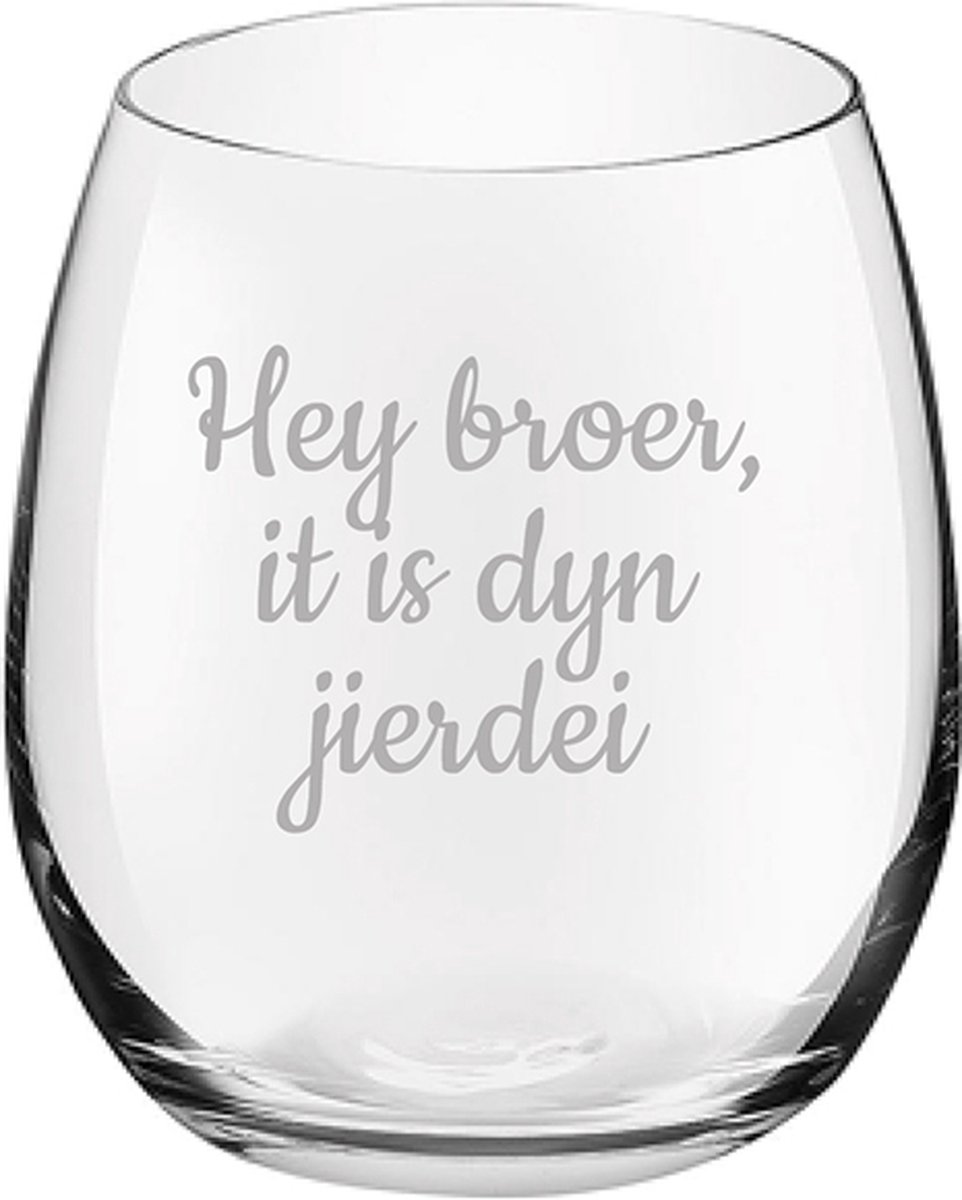 Drinkglas gegraveerd - 39cl - Hey broer it is dyn jierdei