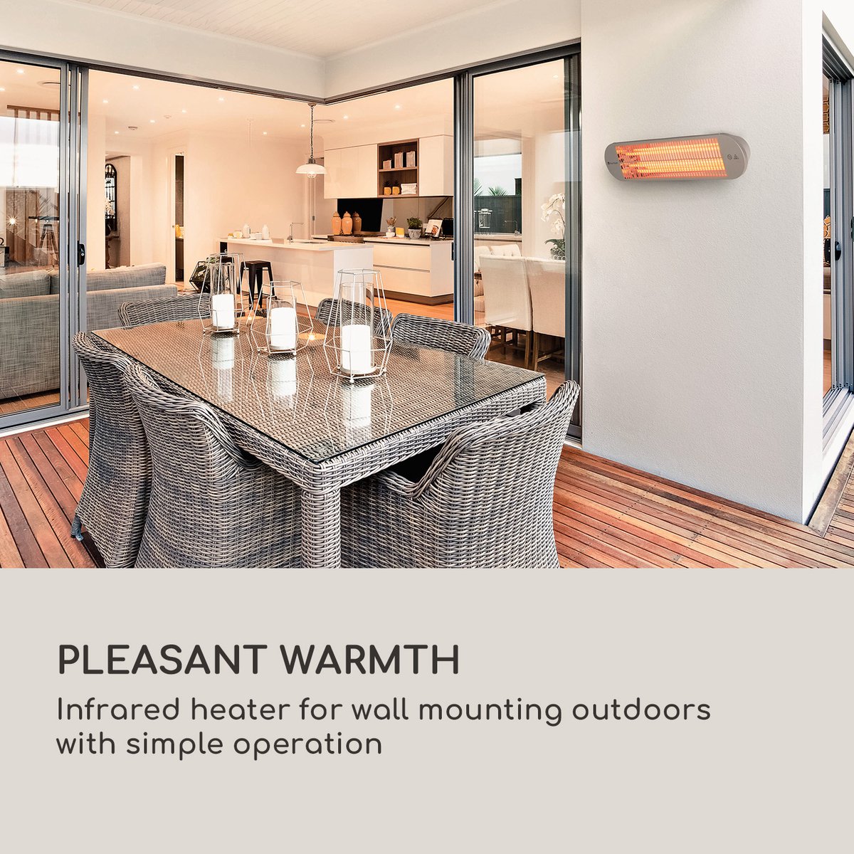 Blumfeldt Blum Gold Bar 2000 Swing heater - Infrarood terrasverwarmer met afstandsbediening - Wand- of plafondmontage - 2000 W - Geschikt voor buiten - Zilver – foto 5