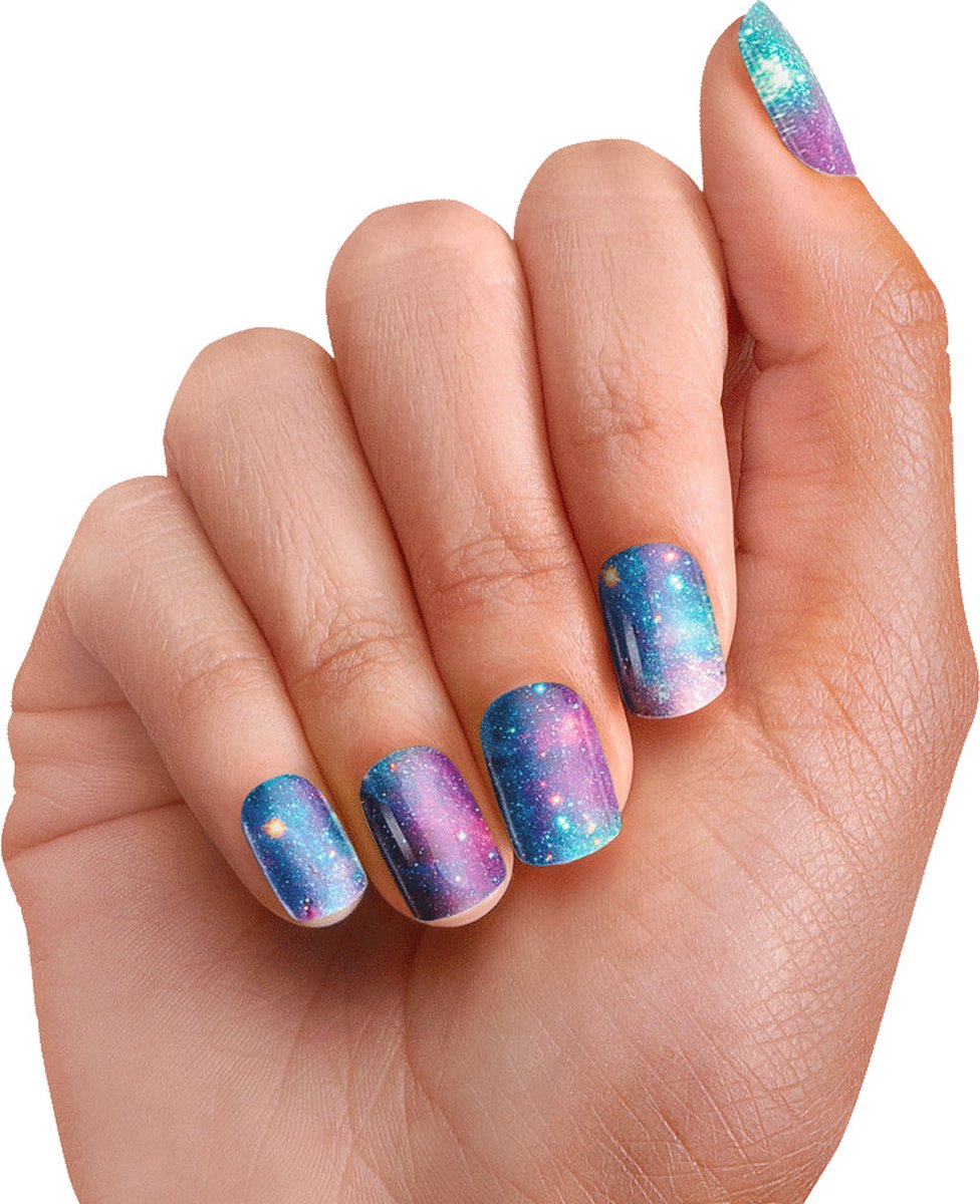 PopSockets PopNails - Vierkante Nepnagels, Plaknagels met lijm en mini vijl, 30 stuks - Blauw Nebula