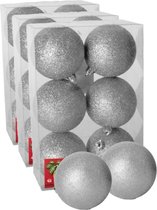 18x stuks kerstballen zilver glitters kunststof diameter 4 cm - Kerstboom versiering