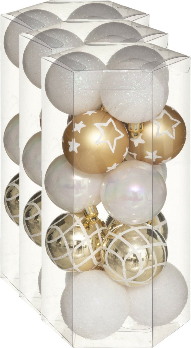 45x stuks kerstballen mix wit/goud glans/mat/glitter kunststof diameter 5 cm - Kerstboom versiering