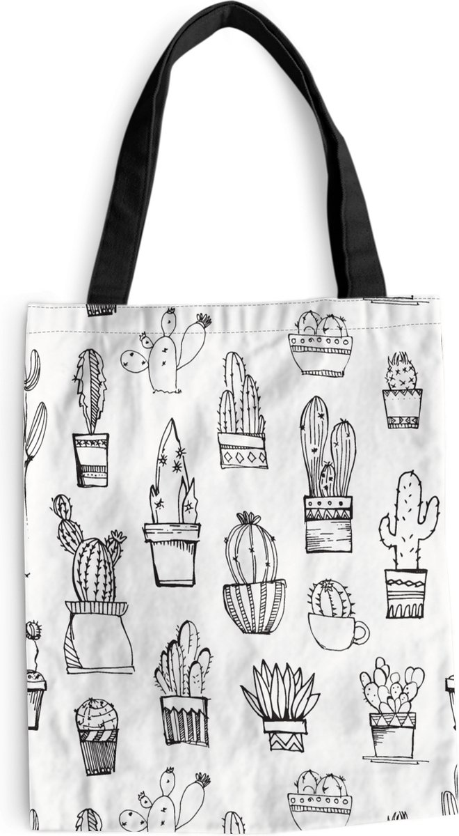 MuchoWow® Schoudertas - Strandtas - Big Shopper - Boodschappentas - Cactus - Bloempot - Patronen - 40x50 cm - Katoenen tas