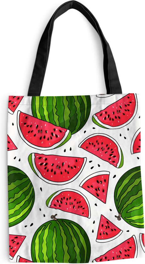MuchoWow® Schoudertas - Strandtas - Big Shopper - Boodschappentas - Patroon - Watermeloen - Pit - Fruit - 40x50 cm - Katoenen tas