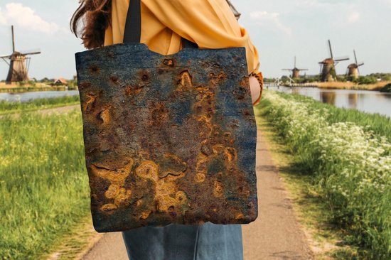 MuchoWow® Schoudertas - Strandtas - Big Shopper - Boodschappentas - Roest - Geel - Blauw - 45x45 cm - Katoenen tas