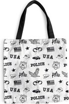MuchoWow® Schoudertas - Strandtas - Big Shopper - Boodschappentas - Politie - Amerika - Handboeien - Patroon - 45x45 cm - Katoenen tas