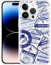 Geschikt voor Apple iPhone 14 Pro Hoesje Paspoort Stempels - Designed by Cazy