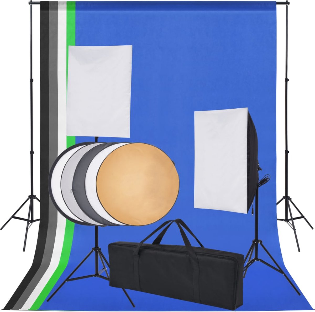 Prolenta premium Fotostudio set met 5 gekleurde achtergronden & 2 softboxen