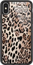 Casimoda® hoesje - Geschikt voor iPhone Xs - Luipaard print bruin - Luxe Hard Case Zwart - Backcover telefoonhoesje - Bruin/beige