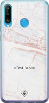 Casimoda® hoesje - Geschikt voor Huawei P30 Lite - C'est La Vie - Siliconen/TPU - Soft Case - Bruin/beige - Tekst