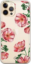 Casimoda® hoesje - Geschikt voor iPhone 12 Pro Max - Red Flowers - Siliconen/TPU telefoonhoesje - Backcover - Transparant - Rood