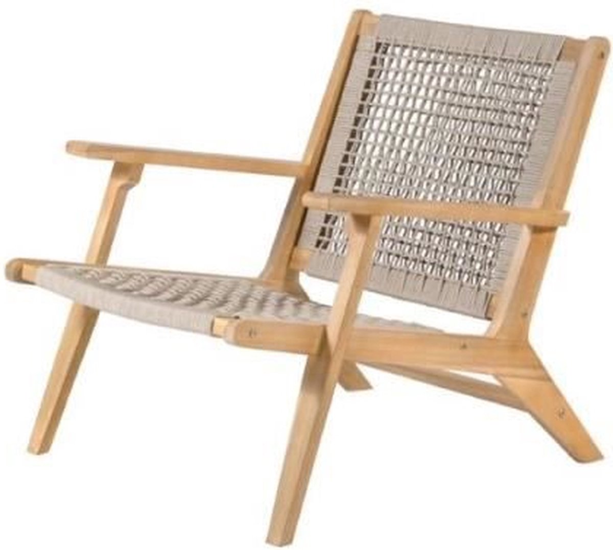 Lage fauteuil in FSC Acaciahout en gevlochten hars - 1 persoons - Merida - Olijfgroen