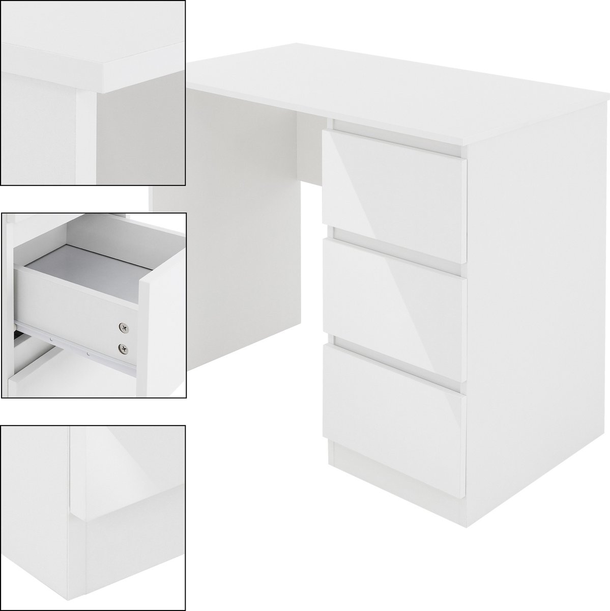 Bureau met drie lades, 90 x 76 x 50 cm, wit, van spaanplaat ML-Design thumbnail 4
