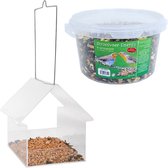 Vogelhuisje/voedertafel transparant kunststof 15 cm inclusief 4-seizoenen energy vogelvoer - Vogelvoederhuisje