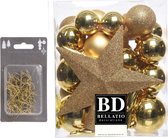 33x stuks kunststof kerstballen 5, 6 en 8 cm goud inclusief ster piek en kerstbalhaakjes - Kerstversiering - Onbreekbaar