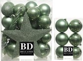 39x stuks kunststof kerstballen met ster piek salie groen mix - Kerstversiering/kerstboomversiering