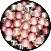 48x Stuks kunststof kerstballen mix zilver/lichtroze/oud roze 4 cm - Kleine kerstballetjes - Kerstboomversiering