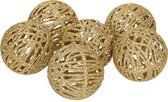 18x Boules en rotin or avec décoration sapin de Noël paillettes 5 cm