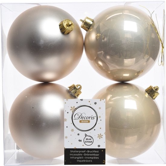 Boules de Noël couleur champagne incassables 10 cm - 8 pièces - Décorations de Noël