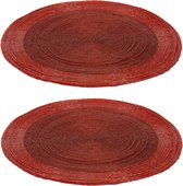 2x stuks placemats/onderleggers rood rond D35 cm - Diner/kerstdiner tafel placemats