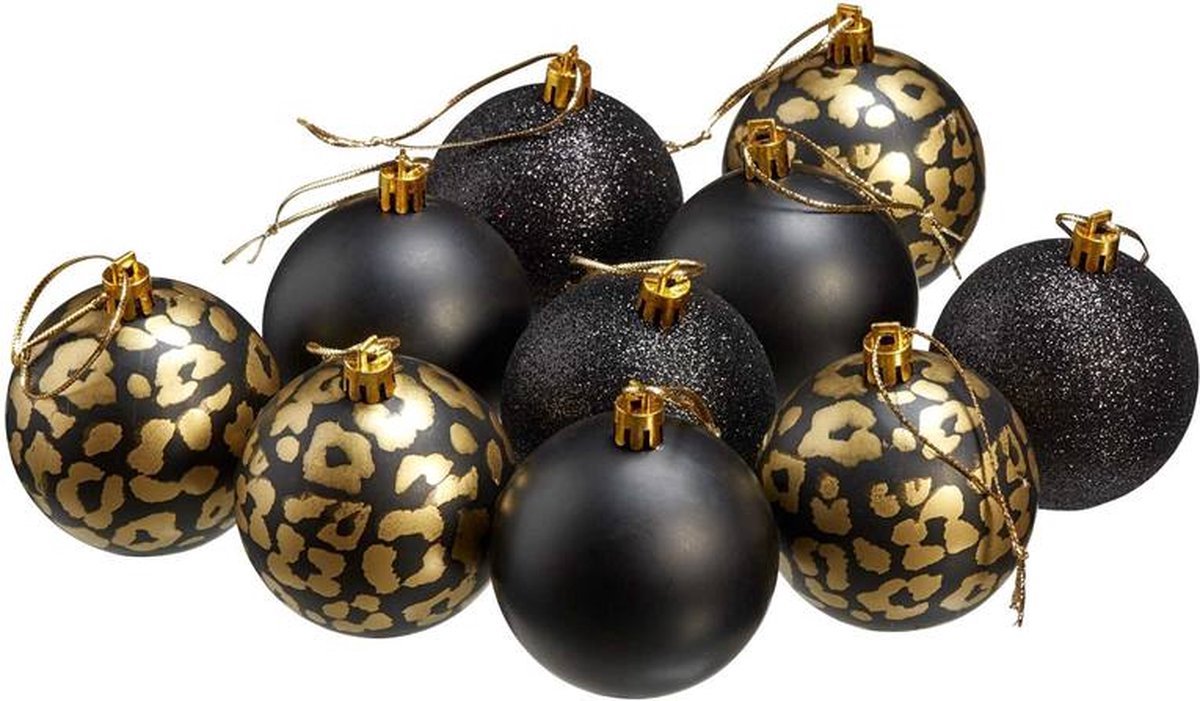gebonden Beperken hoekpunt Luxe kerstballen - Zwart / Goud - Panter print - Set van 10 - Kerst -  Kerstboom... | bol.com
