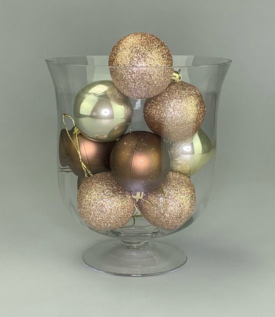 Sjieke Vaas - Windlicht - Transparant glas - Maat M - 20,5 cm hoog - 18cm diameter - exclusief kerstballen