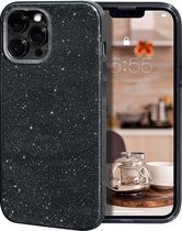 Hoesje Geschikt voor iPhone 14 Pro Glitter Siliconen backcover – Zwart