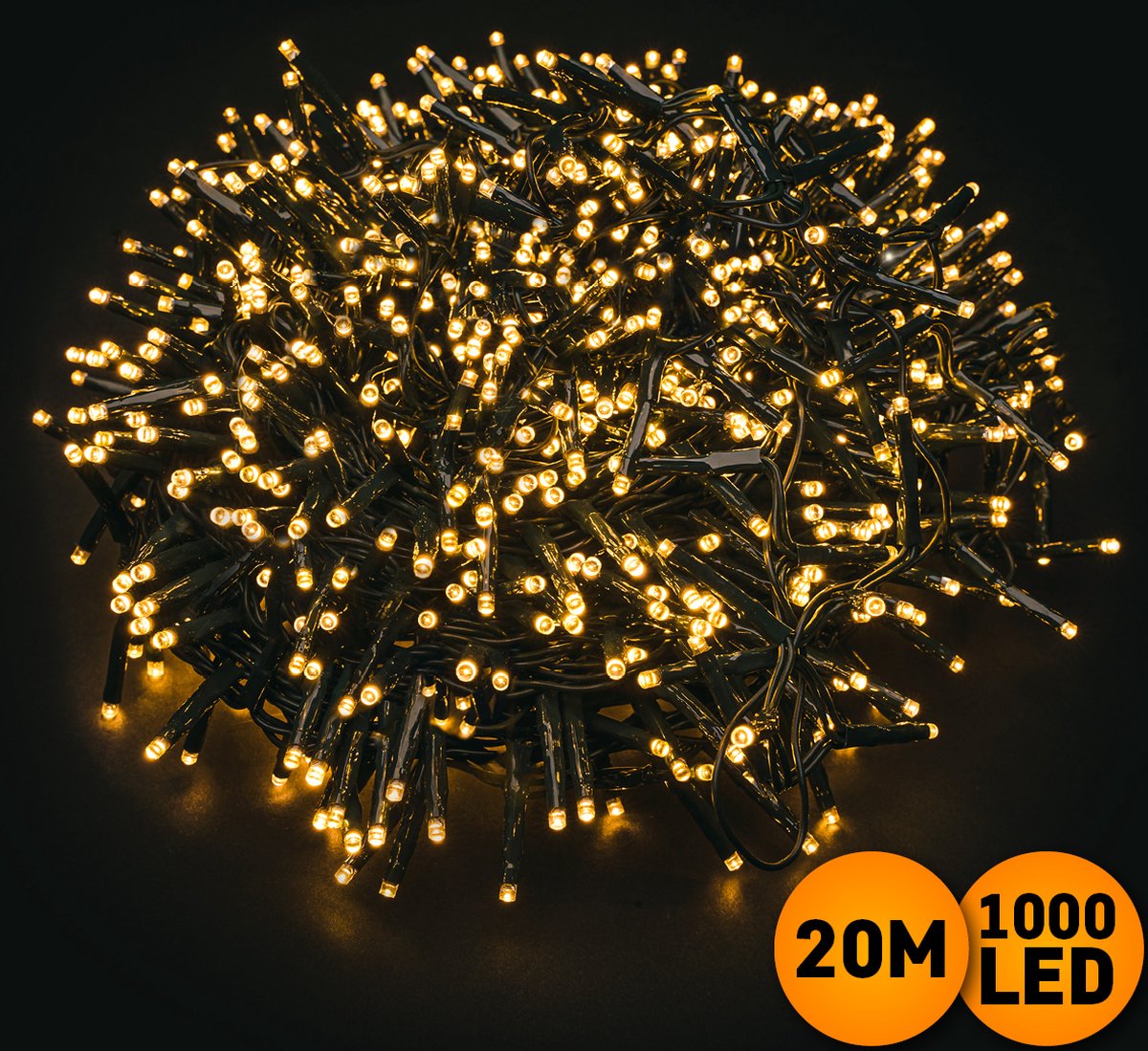 Kerstverlichting buiten, Cluster lichtgordijn 20m, 1000 LEDs, Lichtsnoer 230V met stekker, 8 standen multifunctioneel met timerfunctie, Warm Wit, geschikt voor binnen en buiten IP44, kerstboomverlichting, kerstverlichting led