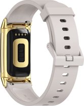 By Qubix - Geschikt voor Fitbit Charge 5 - Fitbit Charge 6 Extra soft siliconen bandje - Lichtgrijs + gouden connector - Smartwatch Band - Horlogeband - Polsband