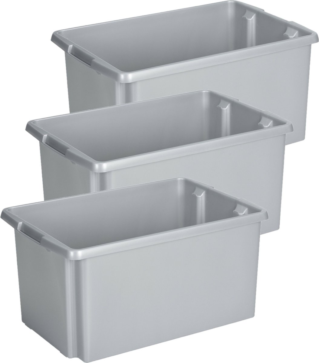 Sunware opslagbox Nesta - 3x - kunststof - 51 liter - grijs - 59 x 39 x 29 cm - stapelbaar
